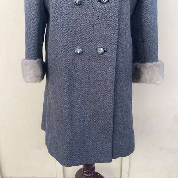 Vintage 50s 60s Townley Kaufman's Coat Jacket Stevens Hockanum Fur Trim Gray - Picture 3 of 15